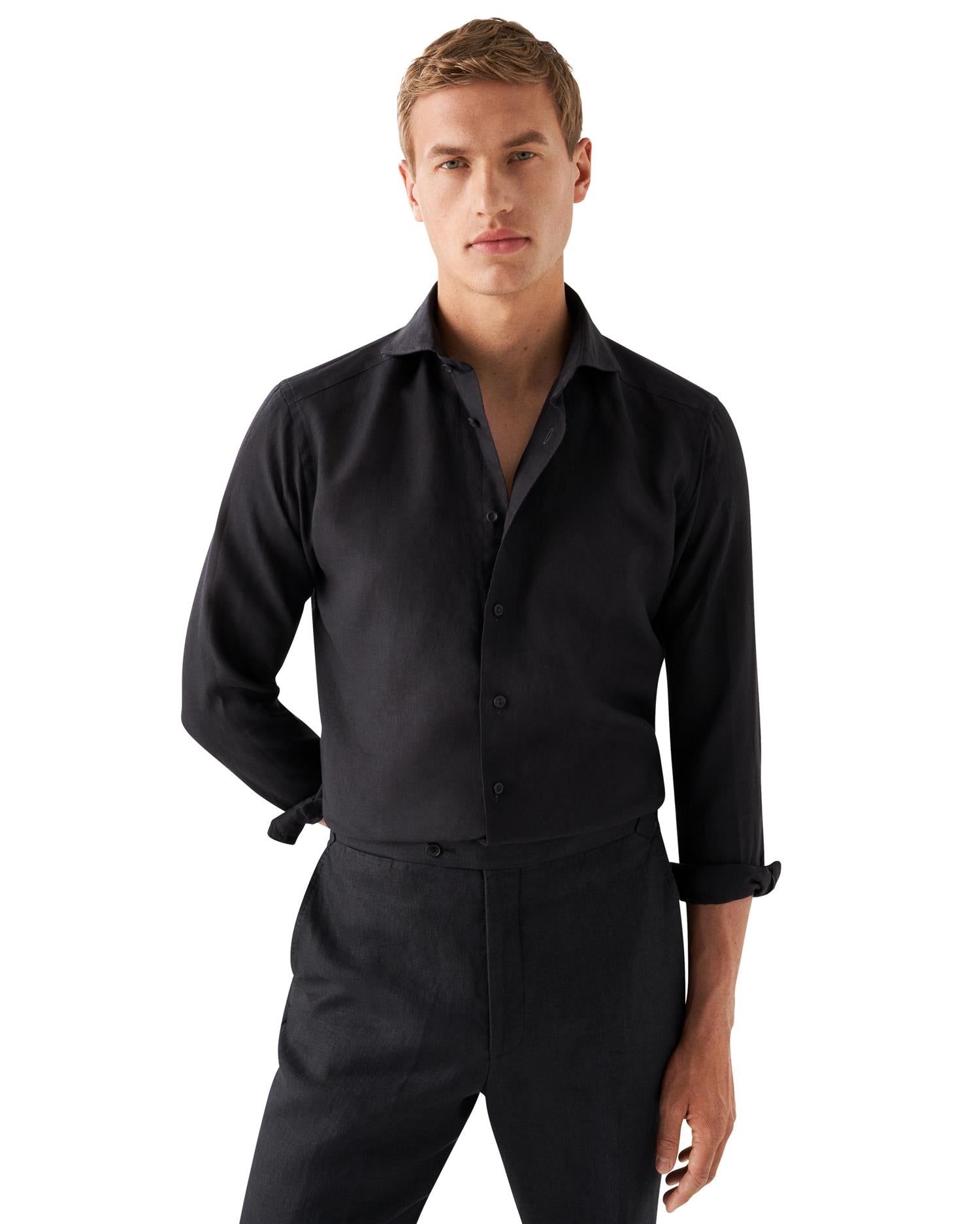 Black Linen shirt, slim soft