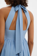 Fern halterneck ruffled mini dress sky