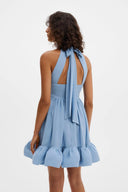 Fern halterneck ruffled mini dress sky